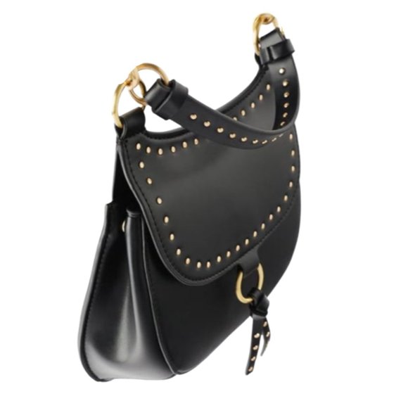 Zara Gold Studded Saddle Equestrian Crossbody Mini Handbag - Picture 3 of 11